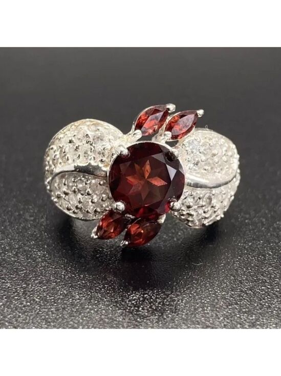 Jewelry - Garnet & White Topaz Sterling Silver Cocktail Ring